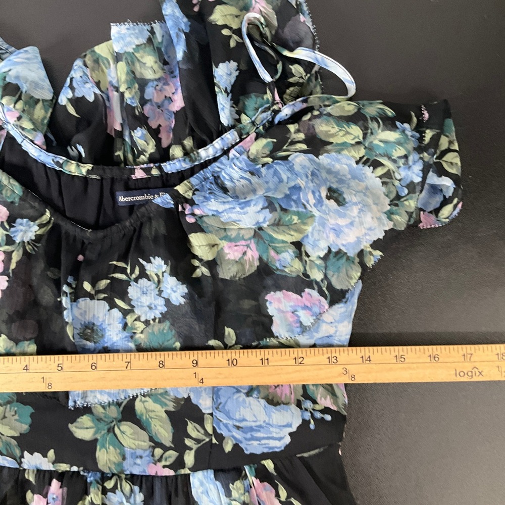 Abercrombie & Fitch High Low Maxi Dress Womens M Black Blue Floral Romantic - Picture 6 of 9